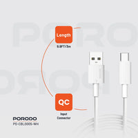 كيبل بورودو يو اس بي اي الى يو اس بي سي بطول 3 متر, شحن سريع | Porodo USB-A to USB-C Durable Charging Cable 3M.