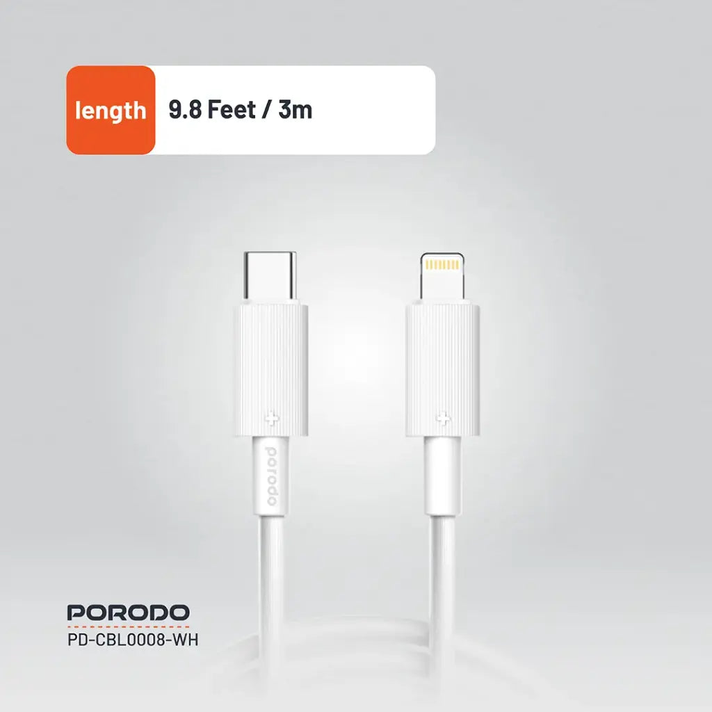 Kabloya Porodo USB-C bo Lightning 3m PVC | Kabloya Porodo Type-C bo Lightning PVC 3m.