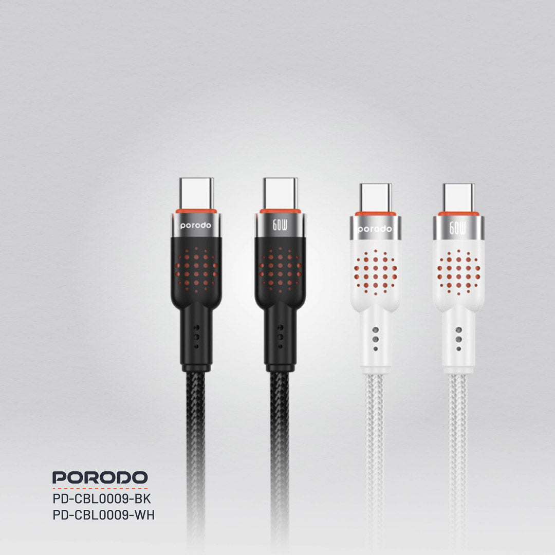 Kabloya USB-C ber bi USB-C ya ji Aluminiumê ya Porodo, 1.2m, Şarjkirina Bilez a 60W | Kabloya Aluminiumê ya Porodo. Kabloya ji Aluminiumê ya ji Aluminiumê ya bi Alloy ve hatî çêkirin, 1.2m