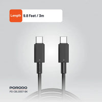 كيبل بورودو يو اس بي سي الى يو اس بي سي بطول 3 متر, شحن سريع 60 واط | Porodo Type-C to C PVC Cable 3M 60W.