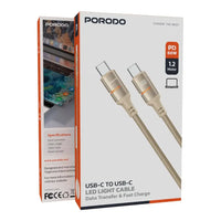Porodo USB-C to USB-C LED Light Cable | كابل شحن بورودو USB-C إلى USB-C مع إضاءة LED