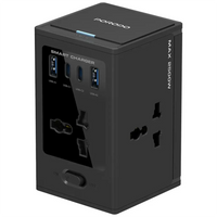 محول بورودو الكهربائي GaN متعدد المنافذ مع 4 مقابس AC - أسود | Porodo Universal GaN Multi-Port Cube Adapter with 4 AC Sockets - Black
