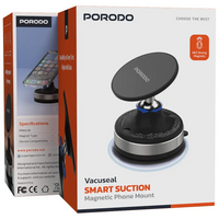 حامل هاتف بورودو المغناطيسي بقاعدة شفط دوارة 360 درجة - ابيض | Porodo 360° Rotatable Adjustable Magnetic Vacuum Suction Holder – White