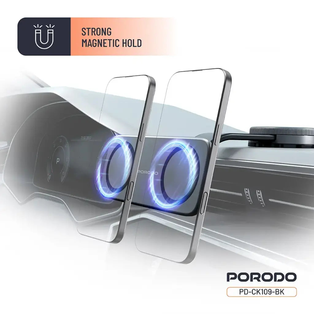 Porodo Vacuum & Adhesive Magnetic Car Mount 360° Full Rotation - Black | حامل هاتف مغناطيسي للسيارة من بورودو بدوران 360 درجة - أسود