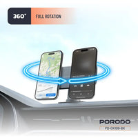 Porodo Vacuum & Adhesive Magnetic Car Mount 360° Full Rotation - Black | حامل هاتف مغناطيسي للسيارة من بورودو بدوران 360 درجة - أسود