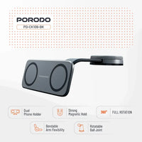 Porodo Vacuum & Adhesive Magnetic Car Mount 360° Full Rotation - Black | حامل هاتف مغناطيسي للسيارة من بورودو بدوران 360 درجة - أسود