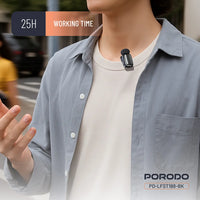 مايكروفون بورودو لاسلكي بمنفذ تايب سي وبسعة بطارية 60 مللي امبير - اسود | Porodo Microphone 60mAh Type-C Port - Black