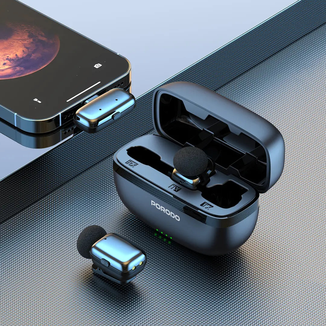 مايكروفون بورودو لاسلكي بمنفذ تايب سي وبسعة بطارية 60 مللي امبير - اسود | Porodo Microphone 60mAh Type-C Port - Black