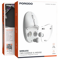 Porodo TWS Wireless Earbuds & Mouse with Transparent Magnetic Cover | سماعات أذن TWS لاسلكية وفأرة من Porodo مع غطاء مغناطيسي شفاف