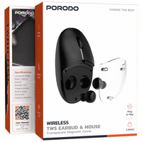 Porodo TWS Wireless Earbuds & Mouse with Transparent Magnetic Cover | سماعات أذن TWS لاسلكية وفأرة من Porodo مع غطاء مغناطيسي شفاف