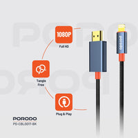 Kabloya Porodo Alum Alloy Woven Lightning bo HDMI - Reş | 2m