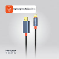 Kabloya Porodo Alum Alloy Woven Lightning bo HDMI - Reş | 2m
