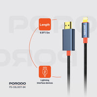 Kabloya Porodo Alum Alloy Woven Lightning bo HDMI - Reş | 2m