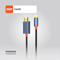 Kabloya Porodo Alum Alloy Woven Lightning bo HDMI - Reş | 2m