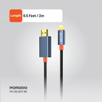 Kabloya Porodo Alum Alloy Woven Lightning bo HDMI - Reş | 2m