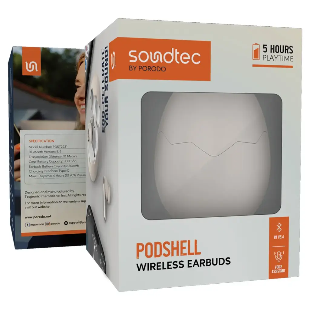 سماعات بورودو Soundtec Podshell اللاسلكية Bluetooth 5.4 - وردي | Porodo Soundtec Podshell Wireless Earbuds Bluetooth 5.4 Pink