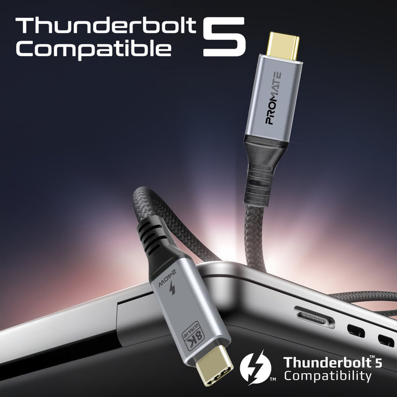 Promate PowerBolt5-80G 1.2m USB4 cable with coaxial architecture full length