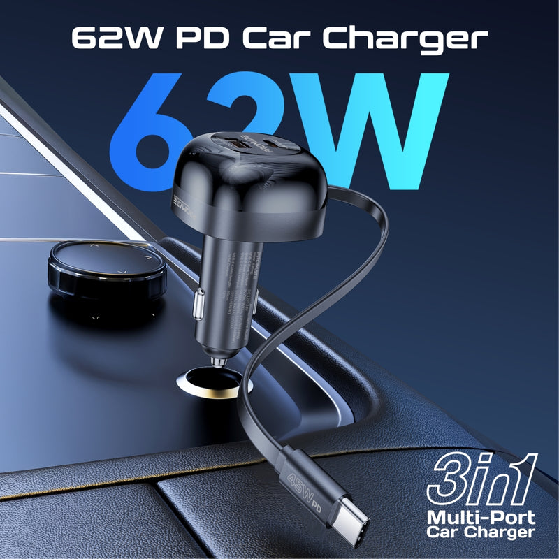 Promate PowerDrive-RC65 كيبل USB-C مدمج يتمدد 80 سم بقوة 45 واط
