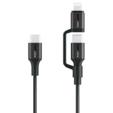 كابل شحن 2 في 1 بأطراف USB-C ولايتننج معتمد MFi بقوة 60 واط | Promate PowerLink-CCi - أسود