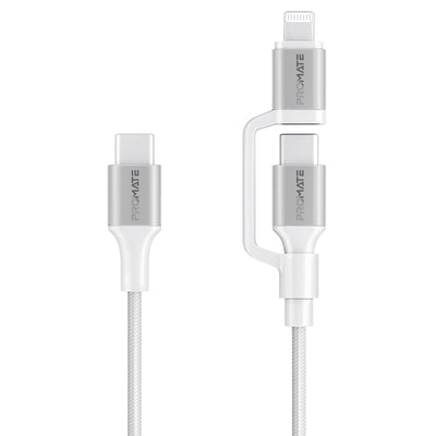 Promate PowerLink-CCi White 2-in-1 MFi Lightning and USB-C charging cable - main view