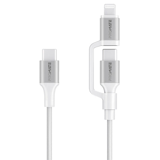 Promate PowerLink-CCi White 2-in-1 MFi Lightning and USB-C charging cable - main view