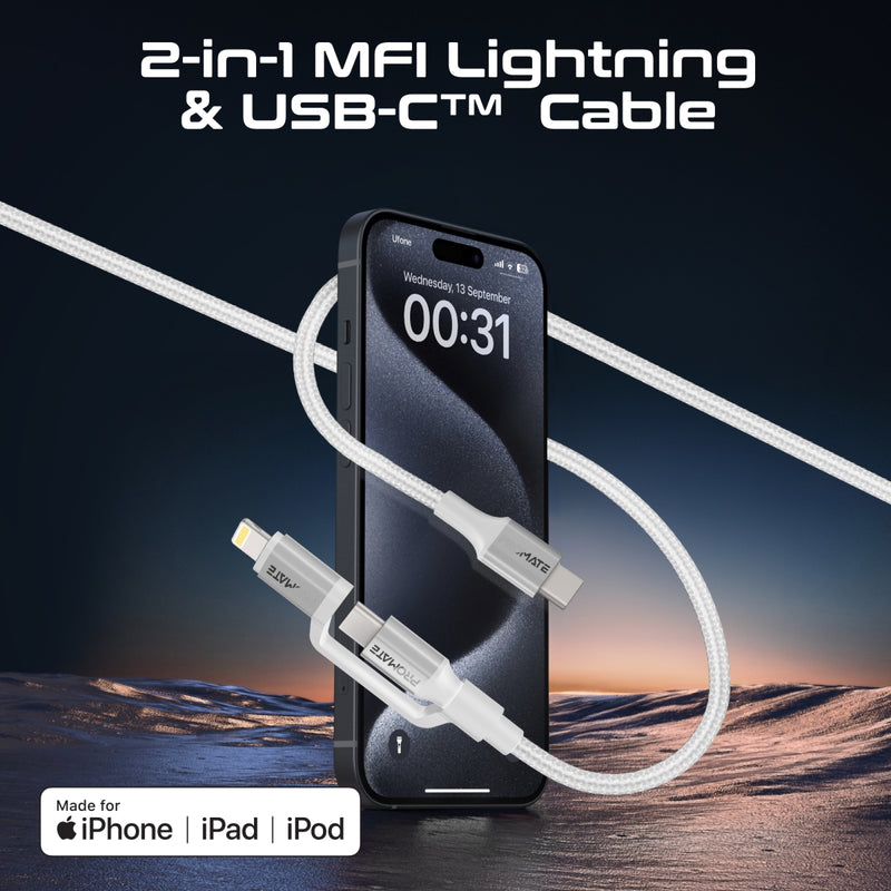 Promate PowerLink-CCi White interchangeable USB-C and Lightning tips close-up