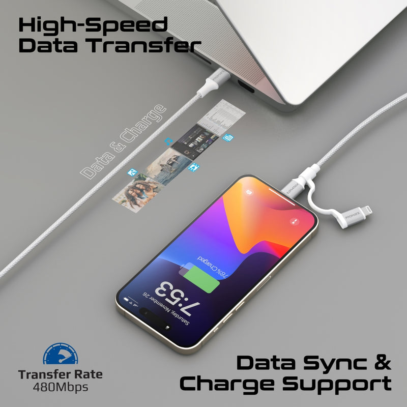 Promate PowerLink-CCi White 1.2m multi-device charging cable full length