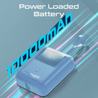Promate PowerPod-10 Power Bank 10000mAh 35W Built-In USB-C Cable Blue-Cable