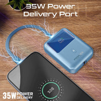 Promate PowerPod-10 Power Bank 10000mAh 35W Built-In USB-C Cable Blue-LED Screen