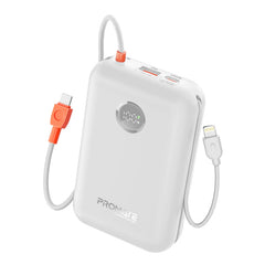 Promate PowerPod-30 Power Bank 30000mAh Built-In Cables White-Front