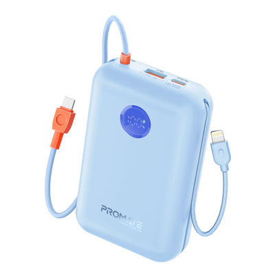 Promate PowerPod-30 Power Bank 30000mAh Built-In Cables Blue-Front