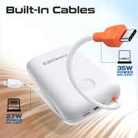Promate PowerPod-30 Power Bank 30000mAh Built-In Cables White-Angle