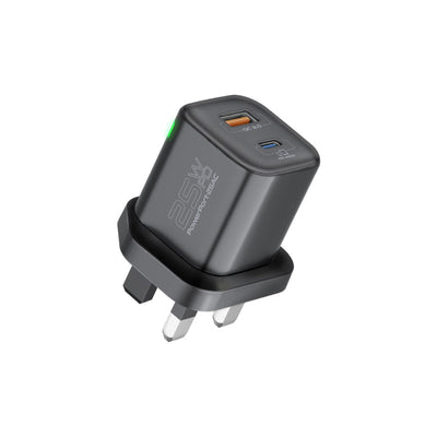 Promate PowerPort-25AC Black 25W dual-port UK plug wall charger - main view