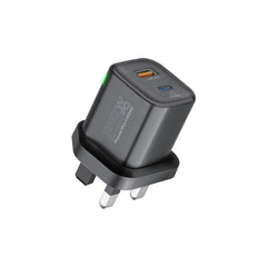 Promate PowerPort-25AC Black 25W dual-port UK plug wall charger - main view