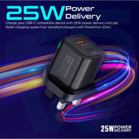 Promate PowerPort-25AC Black USB-C and USB-A port layout close-up