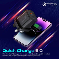 Promate PowerPort-25AC Black charging a phone at 25W Power Delivery