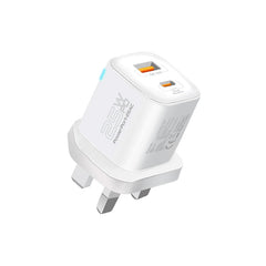 Promate PowerPort-25AC White 25W dual-port UK plug wall charger - main view