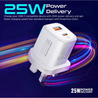 Promate PowerPort-25AC White USB-C and USB-A port layout close-up