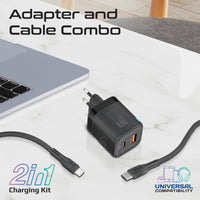 Promate PowerPort-25CC شاحن 25 واط - أسود - منفذ USB-C ومنفذ USB-A