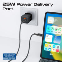 Promate PowerPort-25CC شاحن 25 واط مع كيبل USB-C إلى USB-C بطول 1.2 متر - أسود