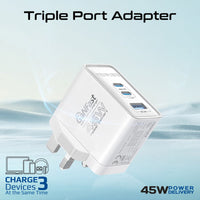 Promate PowerPort-45 White port layout with dual USB-C and Quick Charge USB-A