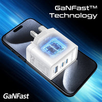 Promate PowerPort-45 White charging a laptop and phone at the same time