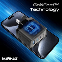 Promate PowerPort-45 Black charging a laptop and phone at the same time