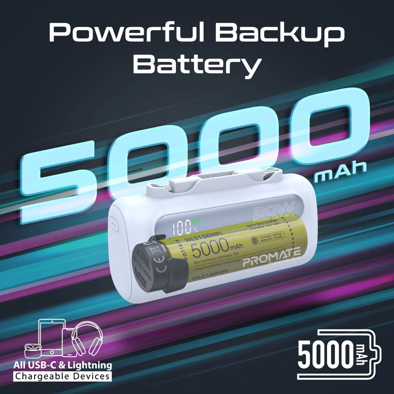 Promate PowerUp-Duo Mini Power Bank 5000mAh Foldable Connectors Blue-Angle