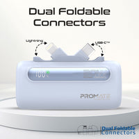 Promate PowerUp-Duo Mini Power Bank 5000mAh Foldable Connectors Blue-Connectors