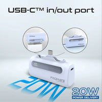 Promate PowerUp-Duo Mini Power Bank 5000mAh Foldable Connectors Blue-In Hand