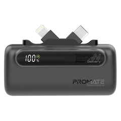 Promate PowerUp-Duo Mini Power Bank 5000mAh Foldable Connectors Black-Front