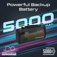 Promate PowerUp-Duo Mini Power Bank 5000mAh Foldable Connectors Black-Angle