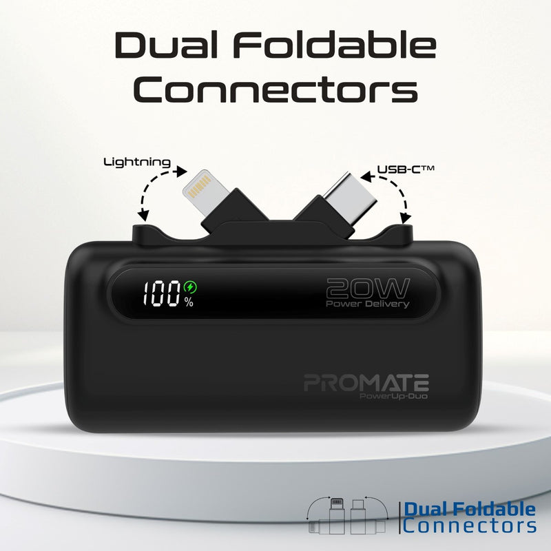 Promate PowerUp-Duo Mini Power Bank 5000mAh Foldable Connectors Black-Connectors