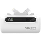 باور بانك بروميت باور أب ديو المصغّر بموصّلي USB-C و Lightning قابلين للطي - أبيض | Promate PowerUp-Duo Ultra-Compact Power Bank with Dual Foldable USB-C & Lightning Connectors - White